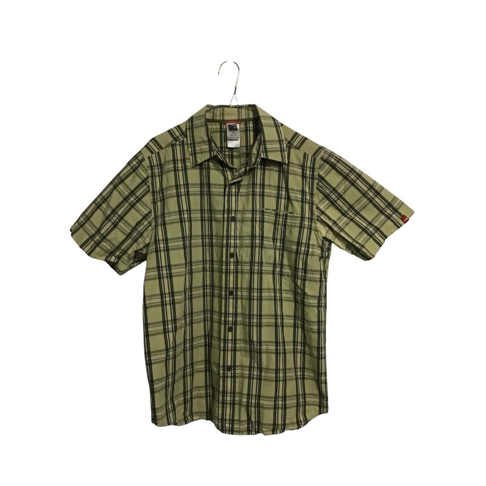 The North Face Button Down Shirt Mens Small Green Plaid Short Sleeve Hiking